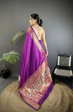 Joban Fashion Purple Butti Woven Soft Lichi Silk Paithani Saree - Distacart