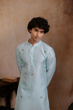 Falling Raw Silk Sea Green Vrindavan Lotus Kurta By Hilo Design