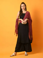 Myshka Women's Black Solid Anarkali Party Kurta Set With Dupatta
