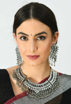Mominos Fashion Johar Kamal Oxidised Silver-Plated Brass Finish Kundan Necklace For Women (Silver) - Distacart