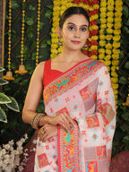 Shree Shyam Fashion Linen Cotton White Saree - Distacart
