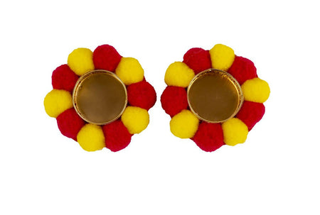 Kundan HandiKrafts Designer Floating Multi Coloured Pom Pom Candle Holders