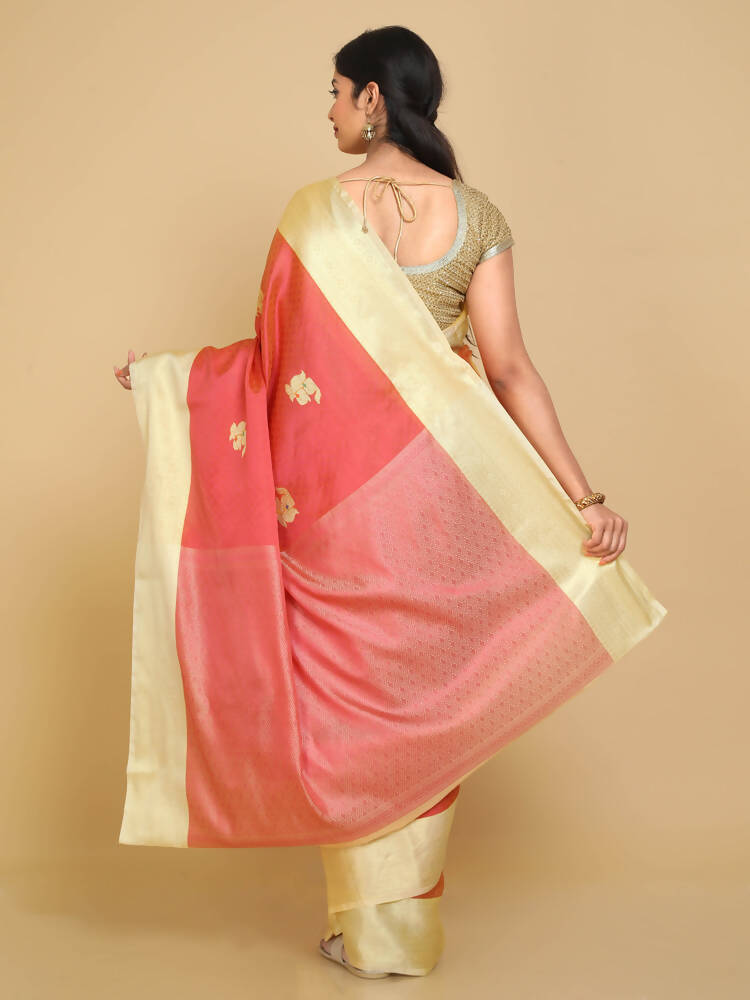 Kalamandir Floral Peach Silk Blend Saree