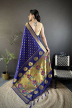 Joban Fashion Royal Blue Polka Dot Lichi Silk Paithani Silk Saree - Distacart