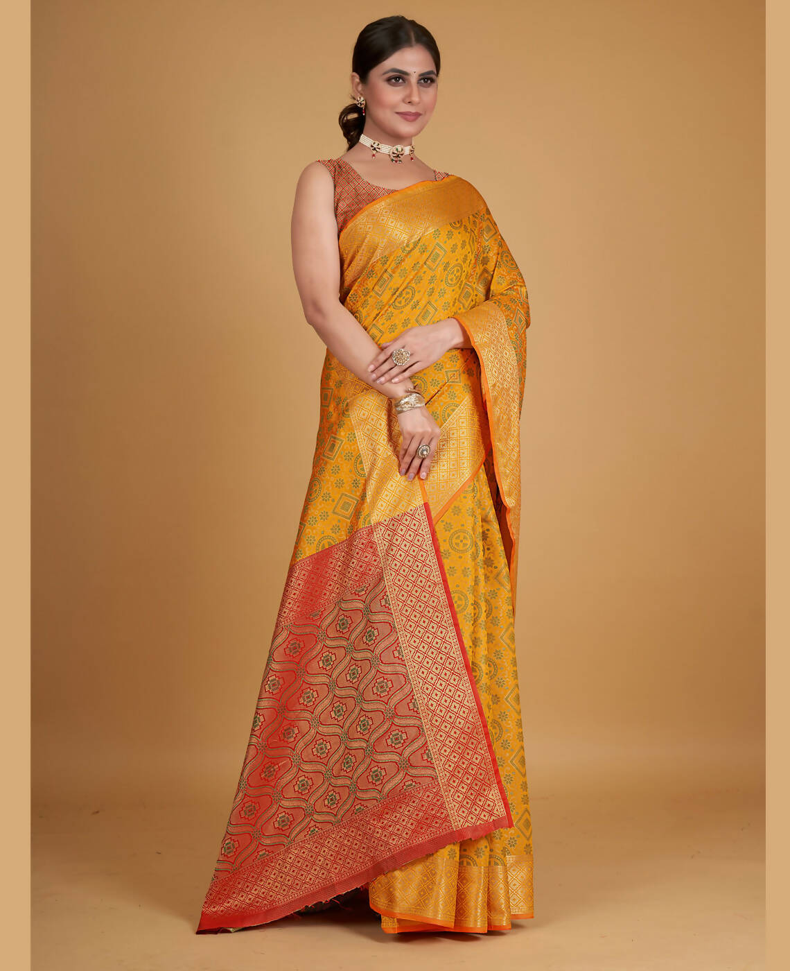 Mustard Silk Woven Design Saree With Unstitched Blouse Piece - Akshita