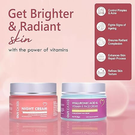 Our Cares Moisturizer With Hyaluronic Acid Vitamin E + Night Cream - Combo