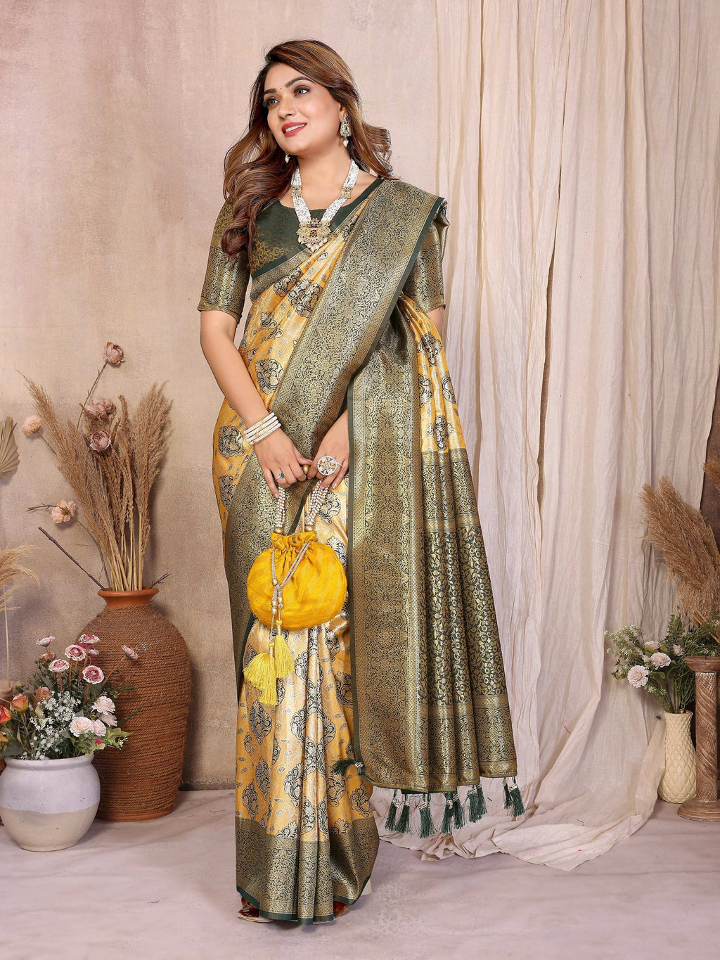 Aastha Fashion Mustard Banarasi Tissue Silk Weaving Saree - Distacart