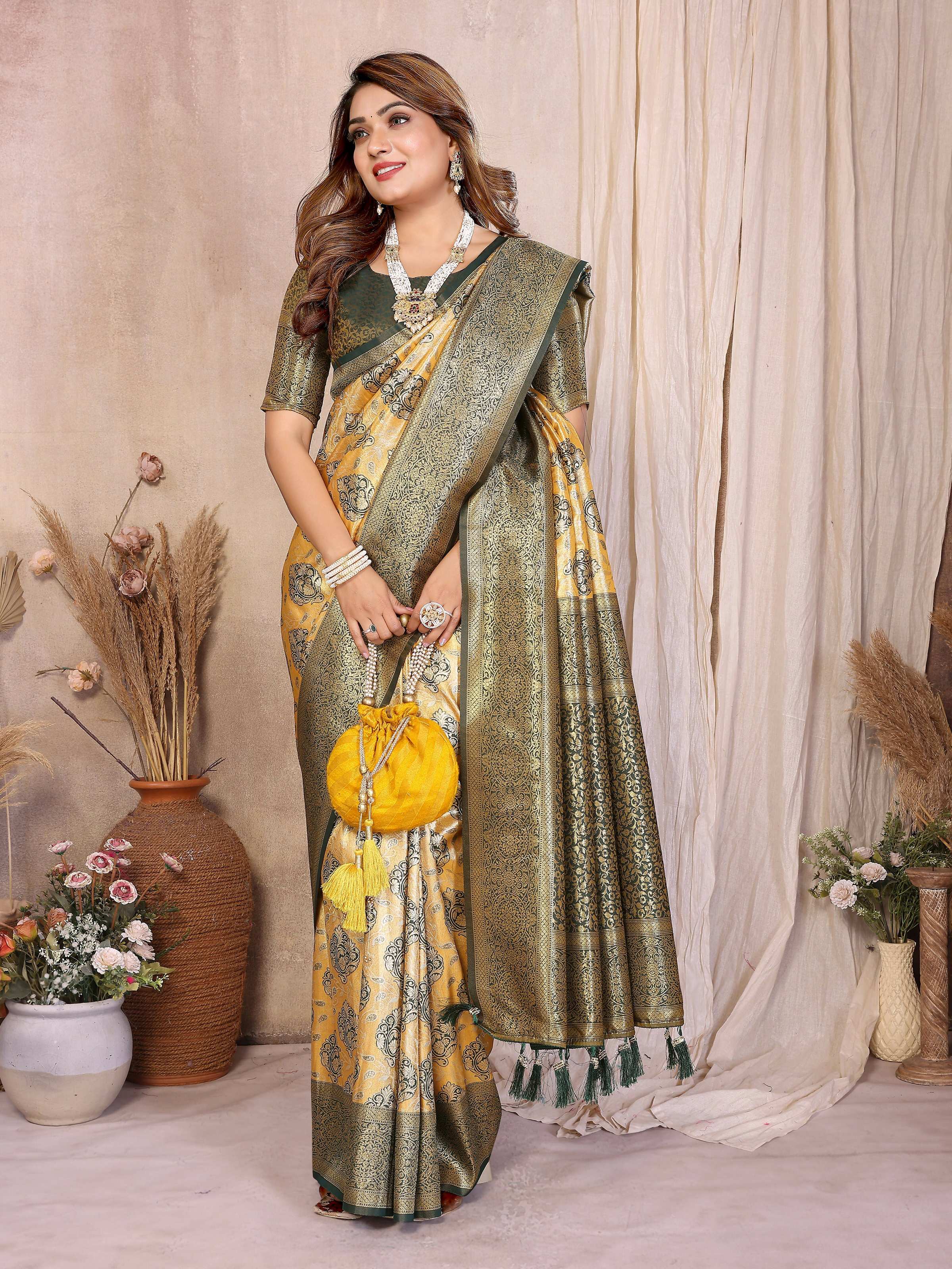 Aastha Fashion Mustard Banarasi Tissue Silk Weaving Saree - Distacart