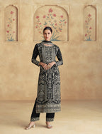 Anaita Black Premium Chinon Embroidered Sequin Work Ready Made Suit - Distacart