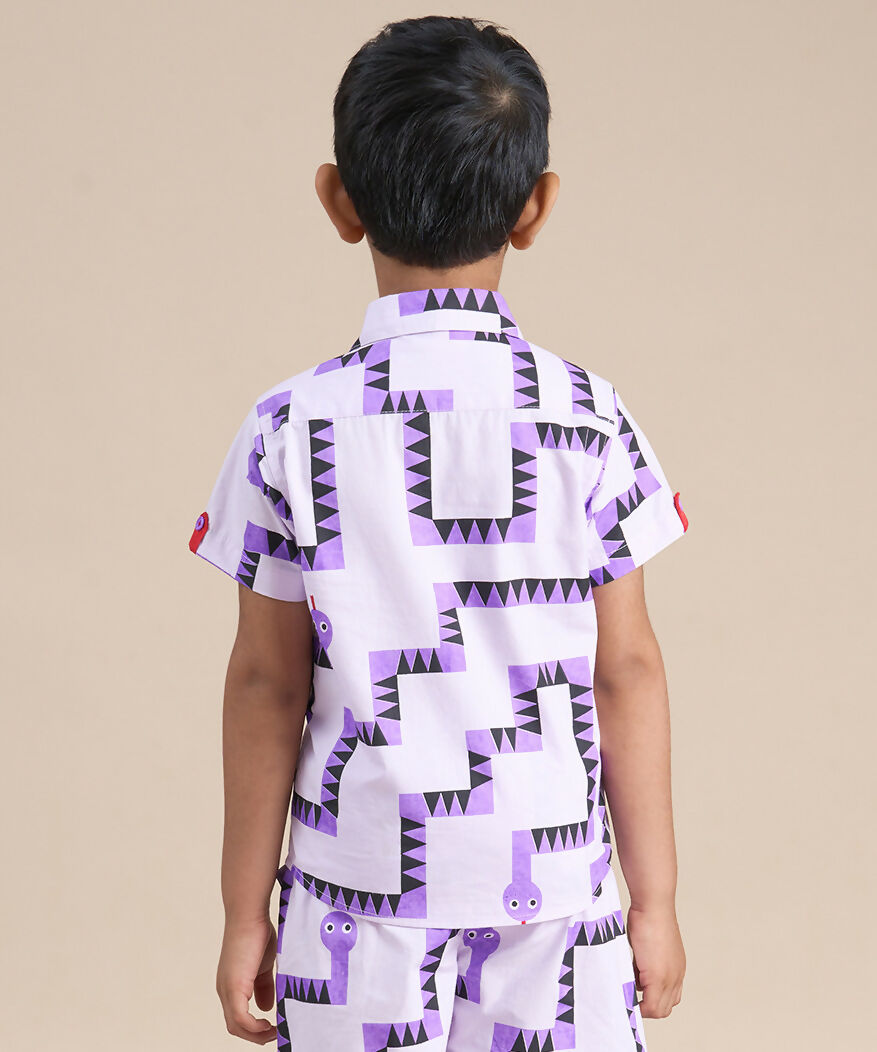 Snakes and Ladders Boys Purple Table Print Shirt from Siblings Collection