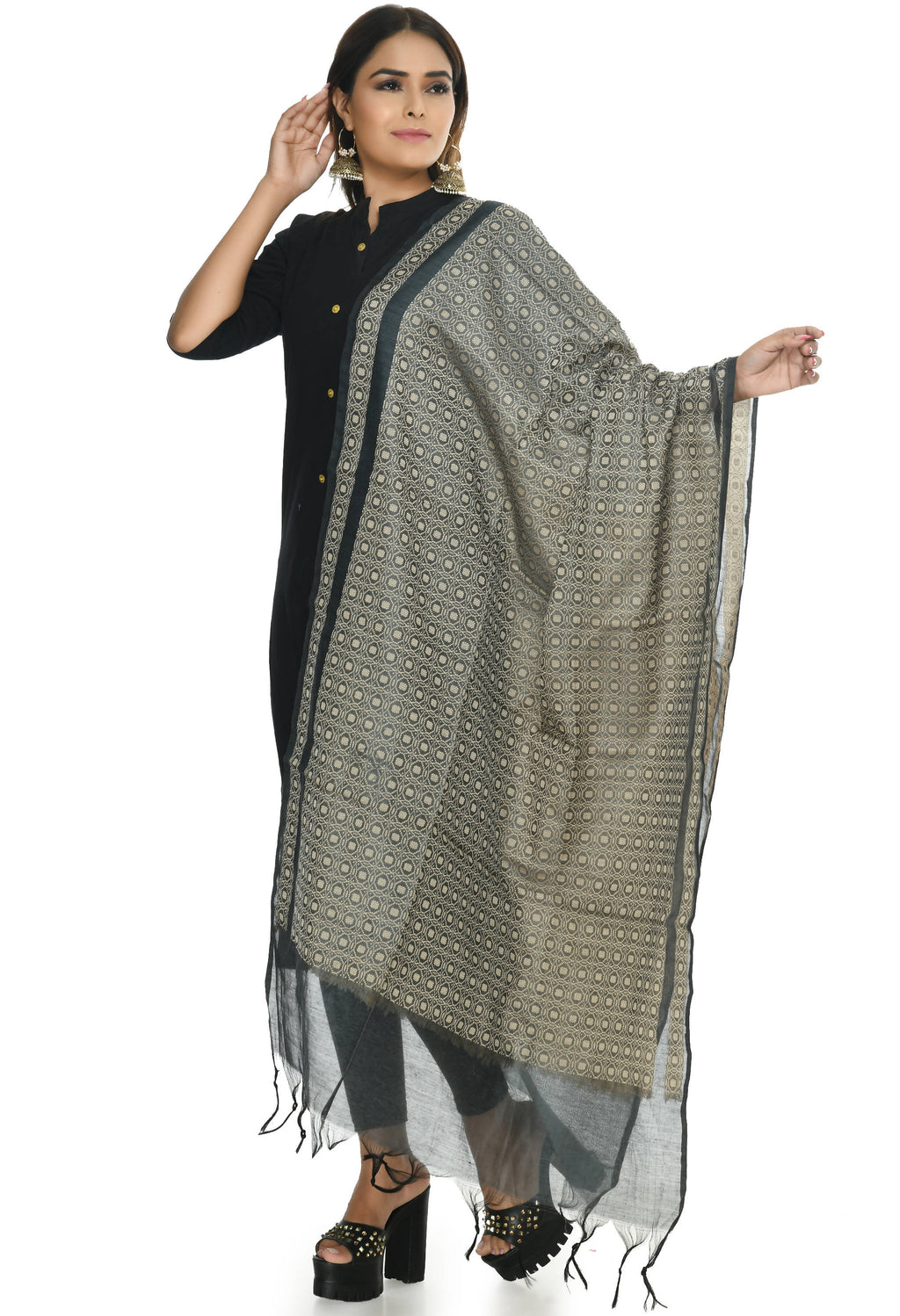Mominos Fashion Moeza Handloom Cotton Grey Dupatta - Distacart