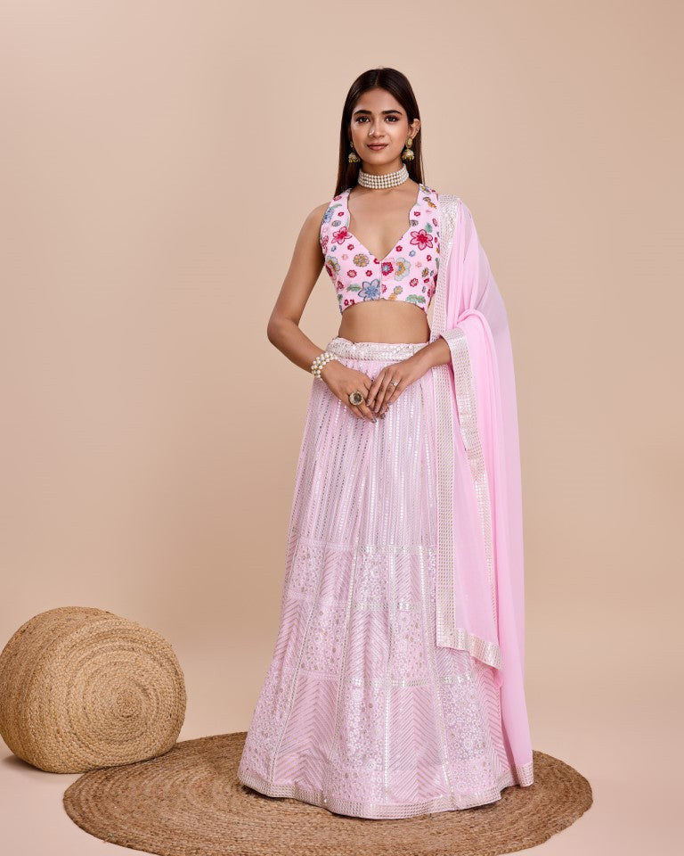 Lehenga Mart Designer Wedding Lehenga Choli For Women - Baby Pink
