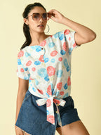 Myshka Women's White Floral Printed Top