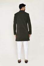 Joban Fashion Green Colored Terry Rayon Fabric Indo Western With Straight Fit Pant