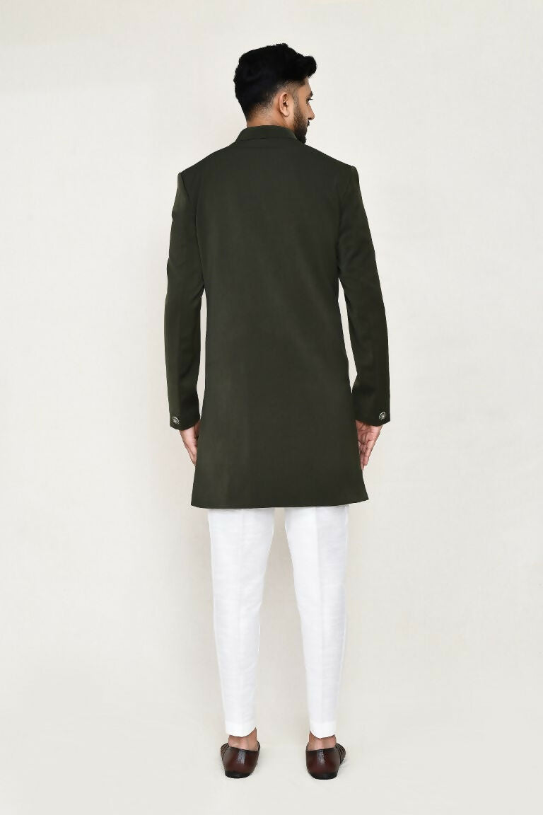 Joban Fashion Green Colored Terry Rayon Fabric Indo Western With Straight Fit Pant