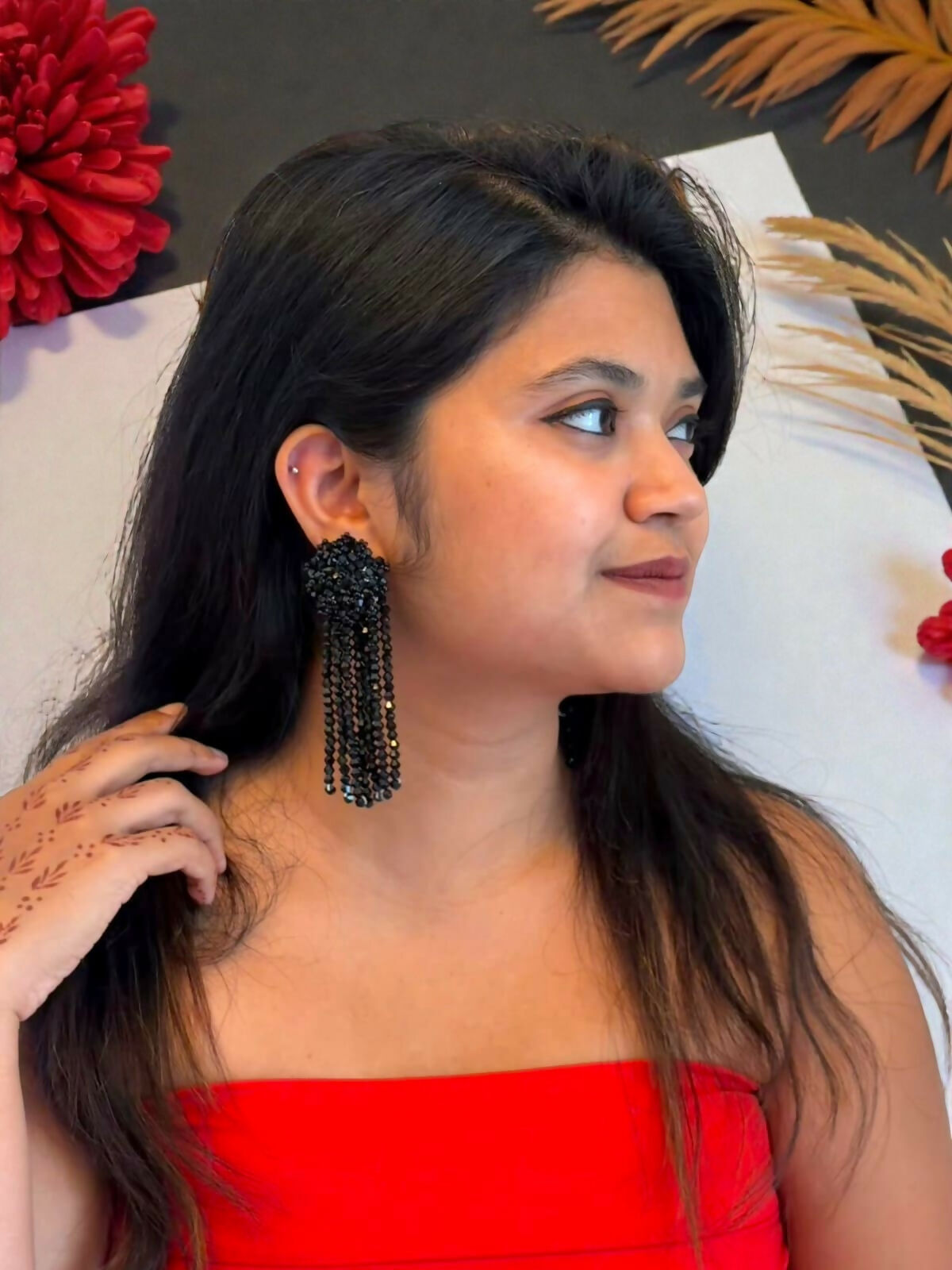 Inhanns Handmade Crystal Waterfall Earrings - Long - Navy Blue - Distacart