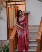 DEIANA'S Beautiful Designer Golden zari Soft Lichi Silk Saree - Red