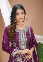 Lehenga Mart Designer Sharara Suit With Kurta, Sharara, Dupatta For Women-Wine - Distacart