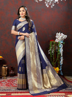 Lorenvalley Fashion Navyblue Soft Silk Woven Design Gold Zari Weaving Saree