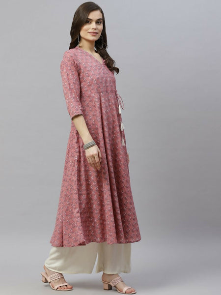 Miravan Women's Pure Cotton Floral Print Long Anarkali Kurta