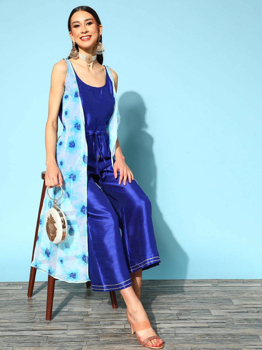 Ahalyaa Womens Royal Blue Poly Silk Printed Jumpsuit - Distacart