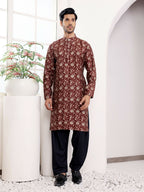 Maroon Modal Silk Designer Printed Men's Kurta - Mahotsav