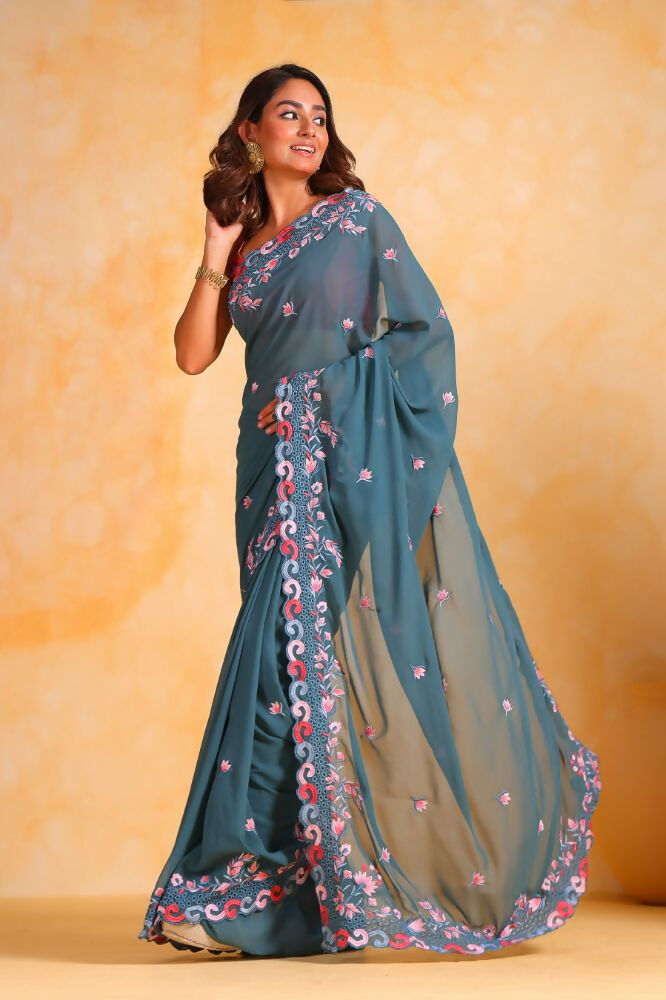 Vamsee Priya Blue Georgette Silk Saree