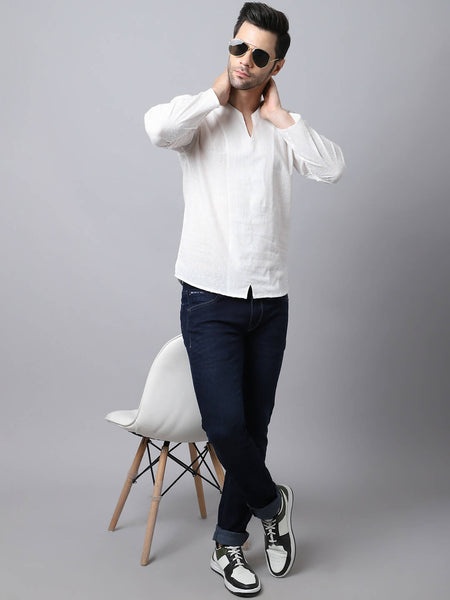Even Apparels White Pure Cotton Round Neck Slit Kurta
