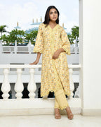 Vaasva Women's Yellow Cotton Printed Kurta Pant Set