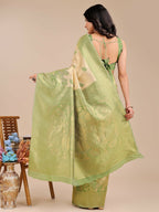 Shree Shyam Fashion Banarasi Silk Cream & Light Green Saree - Distacart