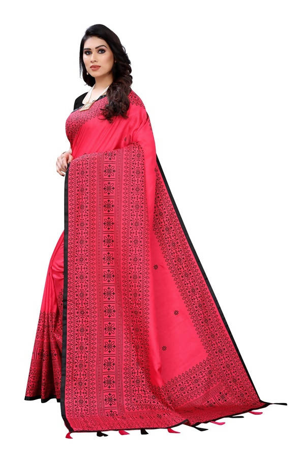Vamika Pink Sana Silk Printed Saree (Nihal Pink)