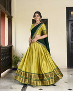 Lorenvalley Parrotgreen Cotton Silk Weaving Work With Paithani Concept Lehenga Choli