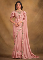 Pink Crepe Georgette Silk Designer Saree with Unstitched Blouse - Norita Mahitha