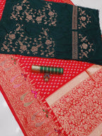 DEIANA'S Beautiful Designer Golden zari Soft Lichi Silk Saree - Red