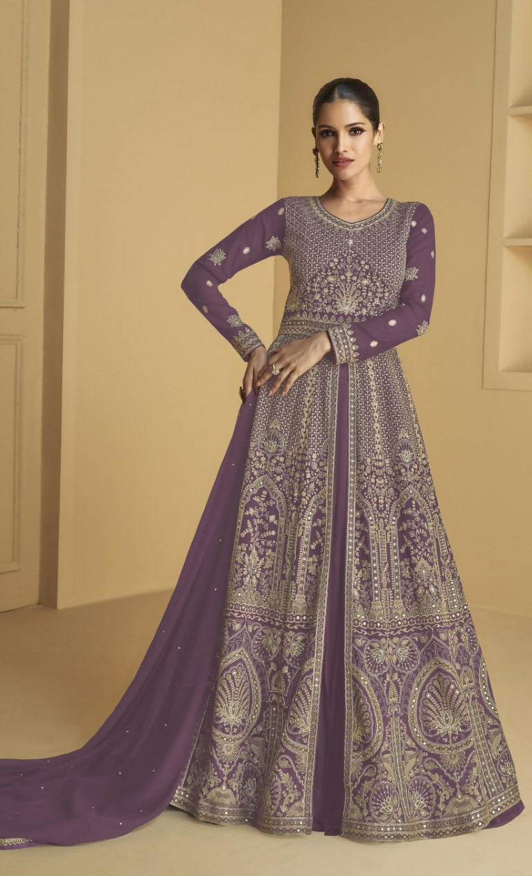 Vastranavya Lite Lavender Georgette Embroidered Sequins Work Anarkali Style A Line Suits