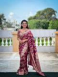 Vedant Vastram Soft Dola Silk Fancy Jacquard Bollywood Saree - Wine