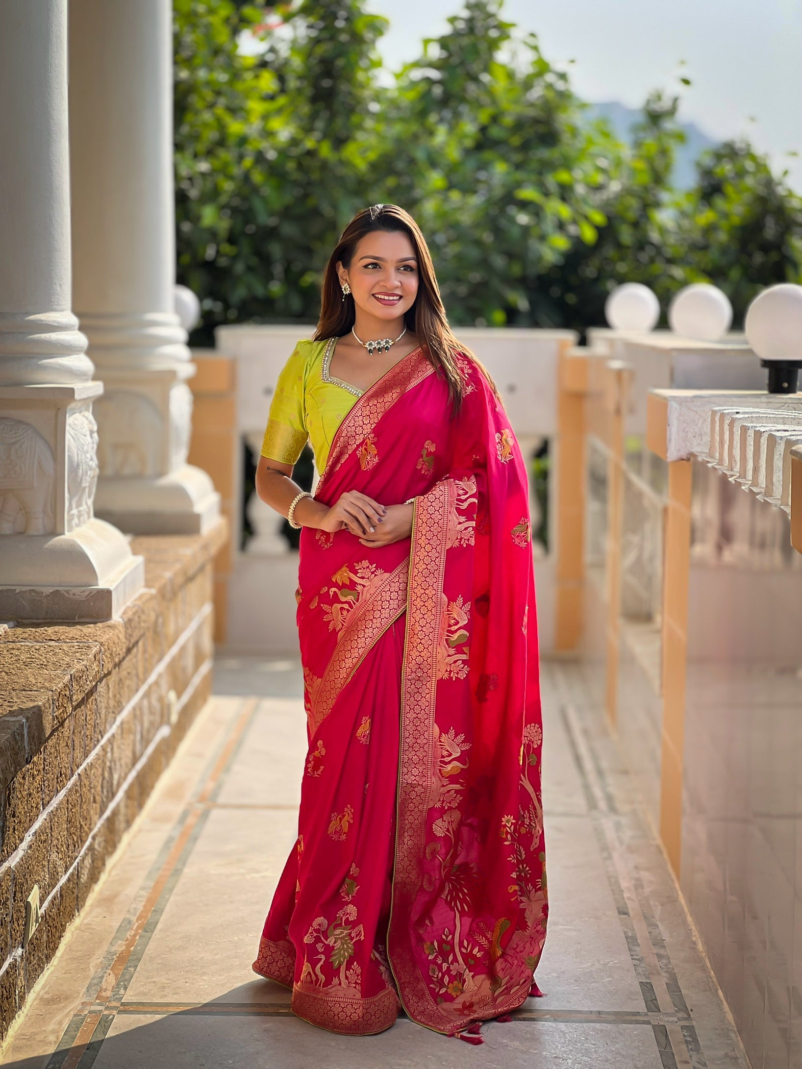 Vedant Vastram Soft Dola Silk Fancy Jacquard Bollywood Saree - Pink