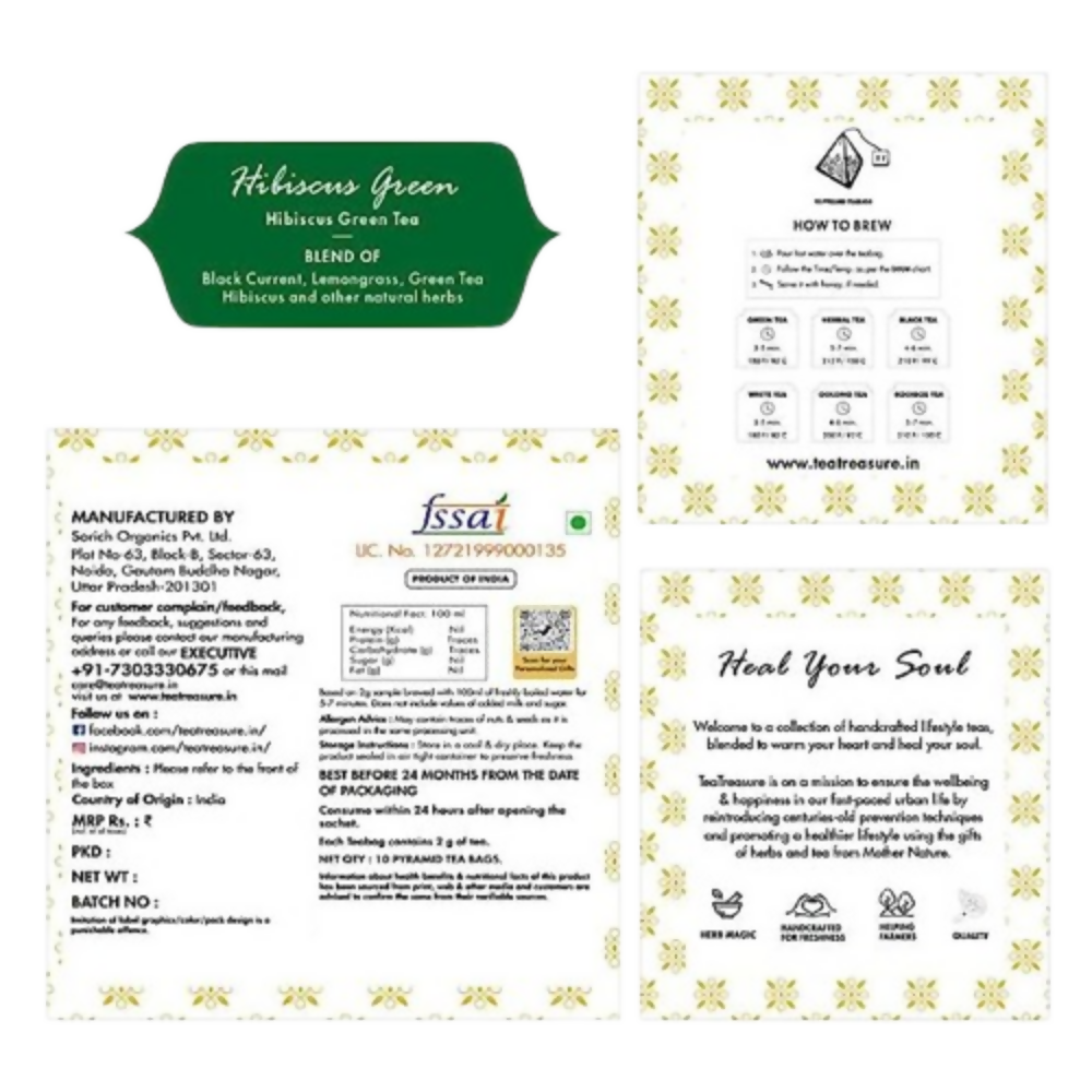 Tea Treasure Hibiscus Green Tea Bags - Distacart