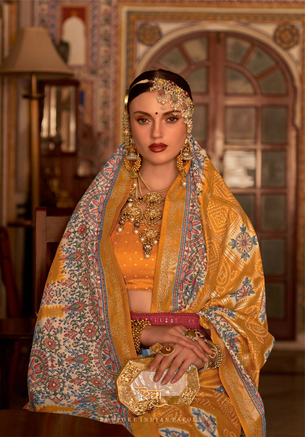 Hot Mustard P V Silk Digital Print, Zari Work Printed Saree - Rewaa Parampara