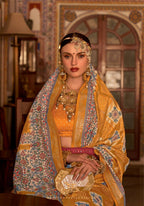 Hot Mustard P V Silk Digital Print, Zari Work Printed Saree - Rewaa Parampara