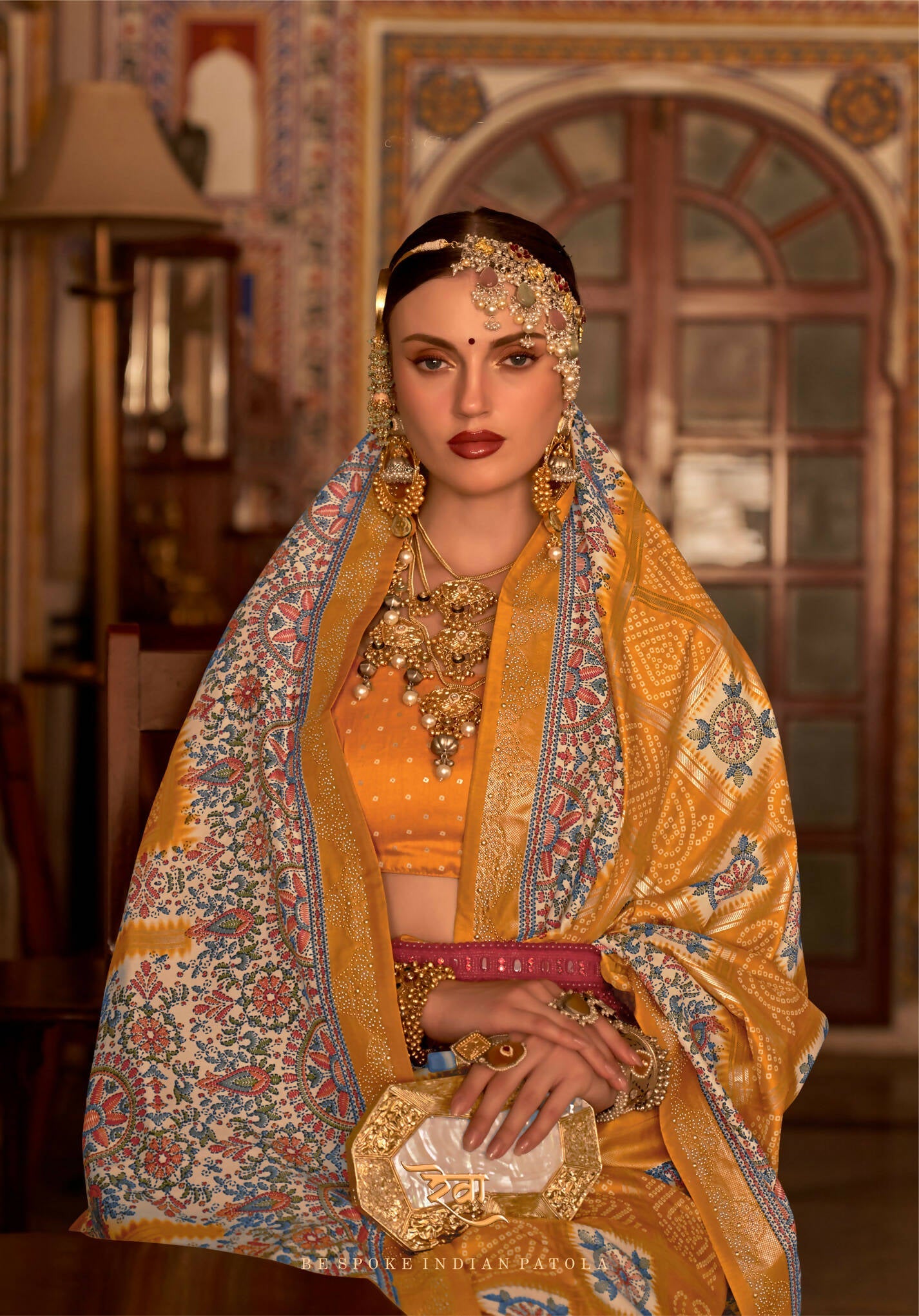 Hot Mustard P V Silk Digital Print, Zari Work Printed Saree - Rewaa Parampara