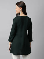 Green Rayon Yoke Embroidered A-line Top - Tarini