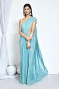Blue Crepe Silk Sequence Embroidered with Stone work Saree - Nimaya Benzy