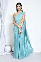 Blue Crepe Silk Sequence Embroidered with Stone work Saree - Nimaya Benzy