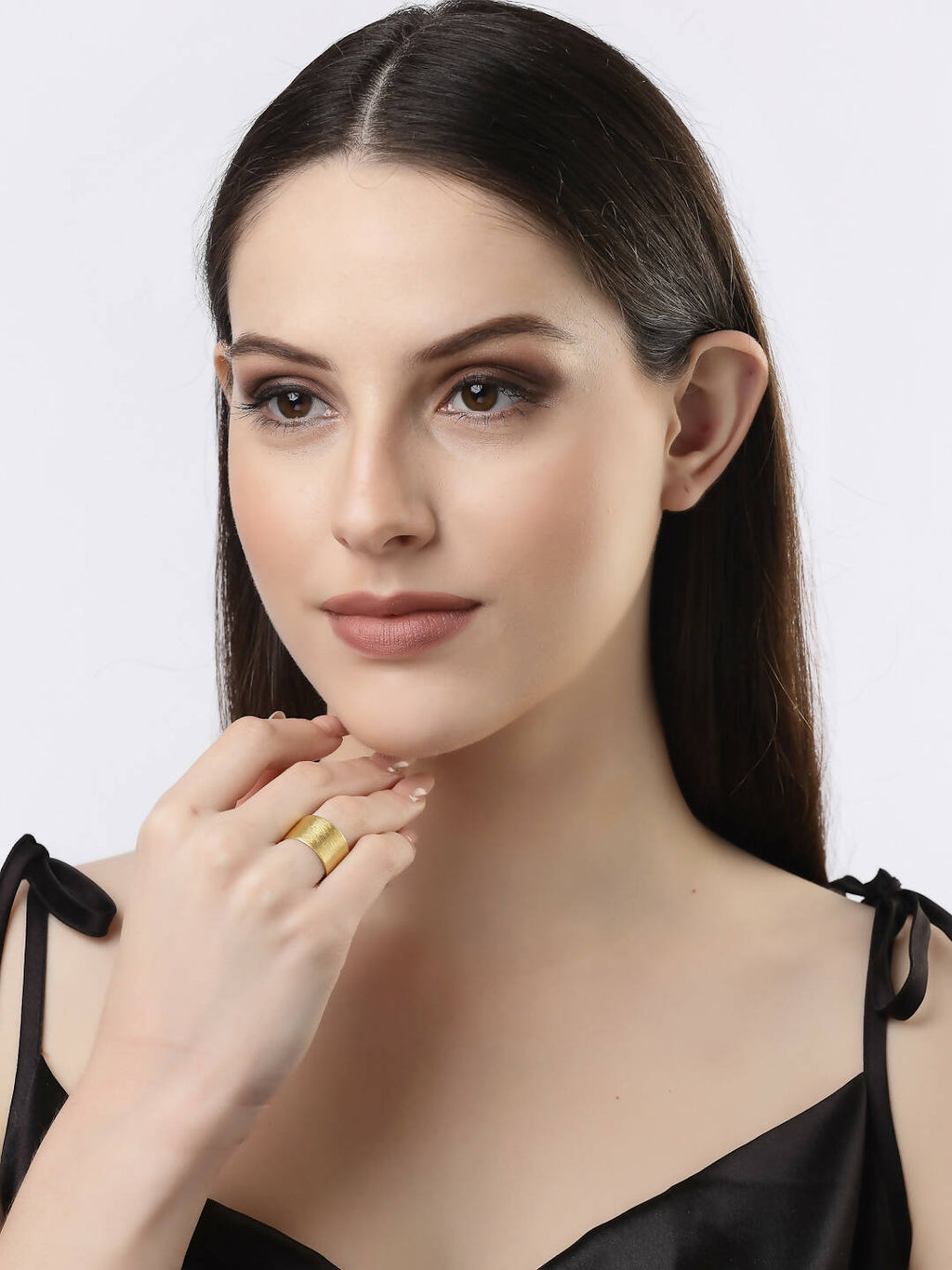 NVR Women Gold-Polished Solid Adjustable Finger Ring