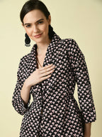Myshka Women's Black Shawl Neck Coat With Trousers