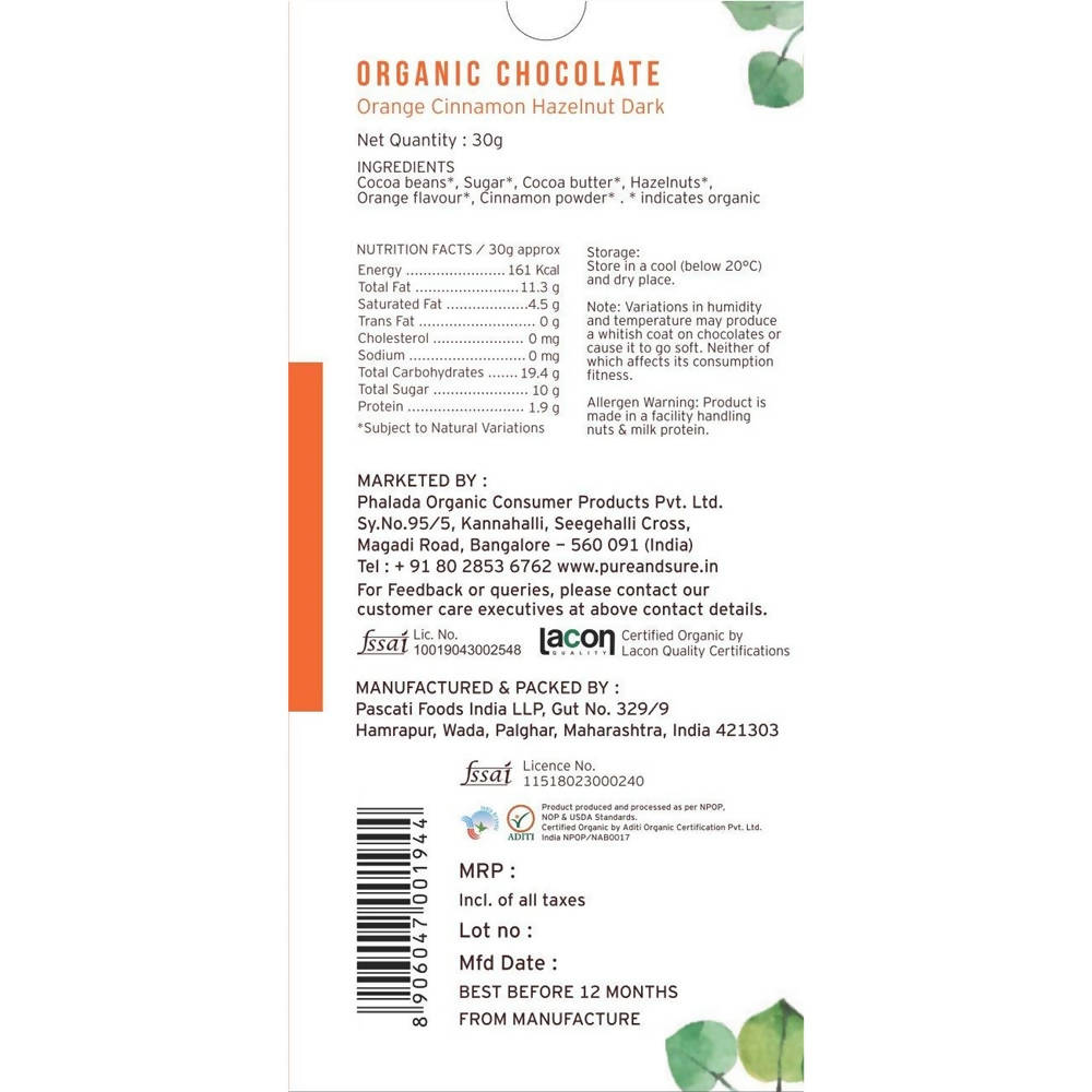Pure & Sure Organic Chocolate Orange Cinnamon Hazelnut Dark