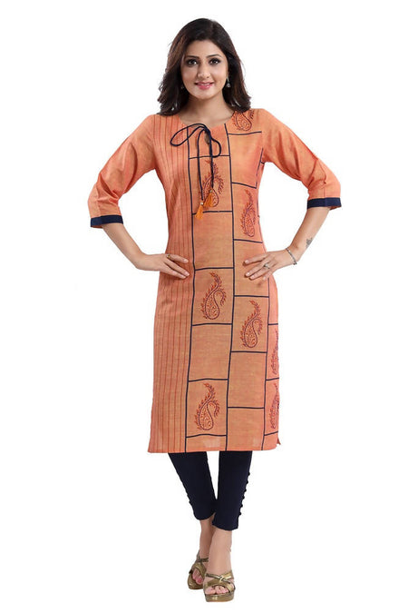 Snehal Creations Saffron Gold South Cotton Block Print Kurta
