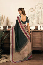 Joban Fashion  Black Solid Linen Ready To Wear Saree With Unstitched Blouse - Distacart