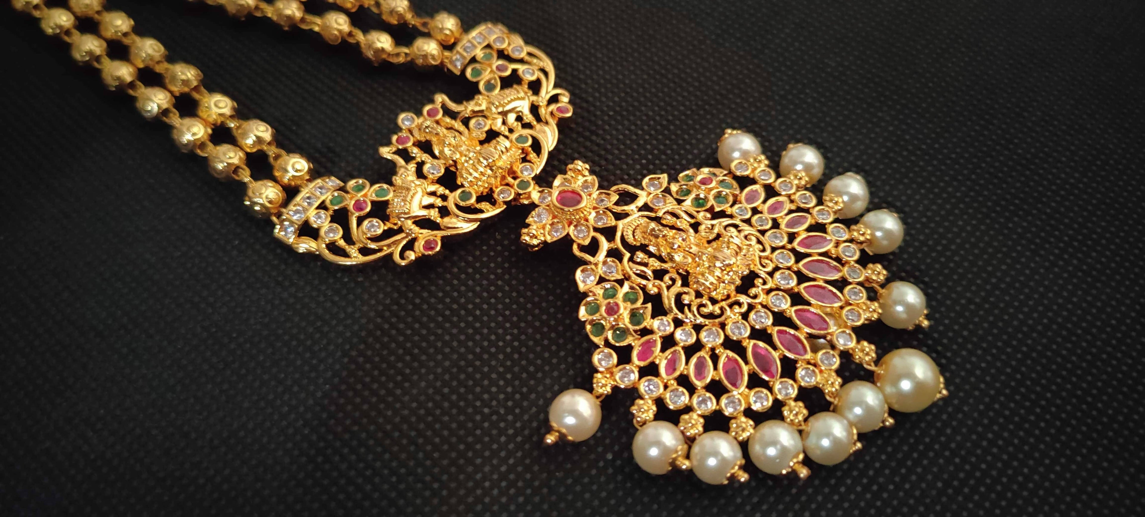Gold Plated Temple Long Necklace